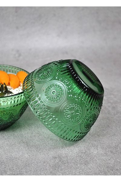 Qualitev 4 Pieces Emerald Green Glass Bowl Soup Presentation Breakfast Oatmeal Bowl-Phoenix