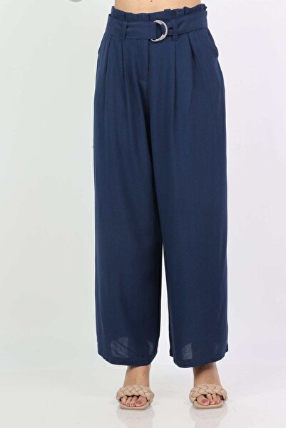 mica بنطلون نسائي كلاسيكي واسع الساق مع حزام طويل