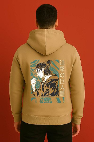 By Caspita Fashion Lenithra Attack on Titan Eren Anime Back Printed Unisex Oversize Beige Hoodie