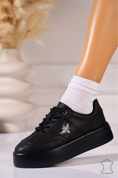 Joana Black Genuine Leather Sneakers Amaira