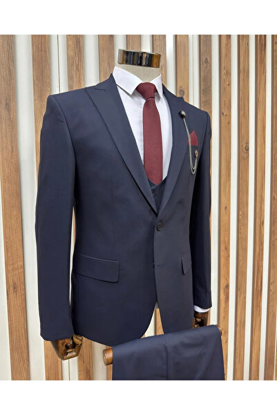 BYBEYEMS GİYİM L.Royal Straight Navy Blue Vest Suit