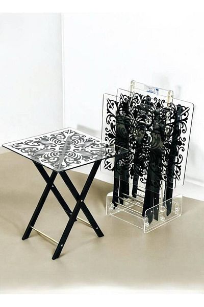 Al Saada Home طقم طاولة قهوة أكريليك متداخلة، 4 قطع، أسود مع حامل