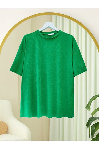 Modamorfo Tricou cu decolteu crew cu fante - verde