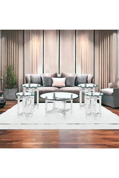 Al Saada Home طقم طاولة قهوة أكريليك ٥ قطع - فضي