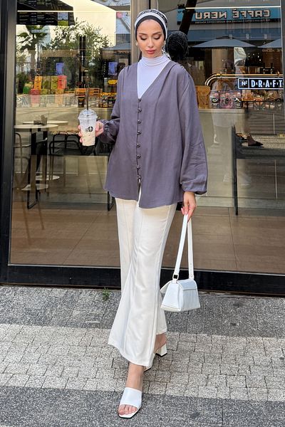 Tesettür Diyarı Kimono din in antracit Lena - Mărime standard (compatibil 38-42)