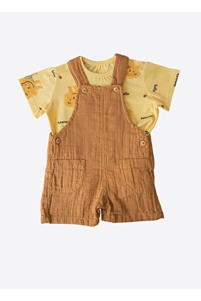 kitikate Organic Hello Summer Shorts Salopet 2-Piece Set Yellow