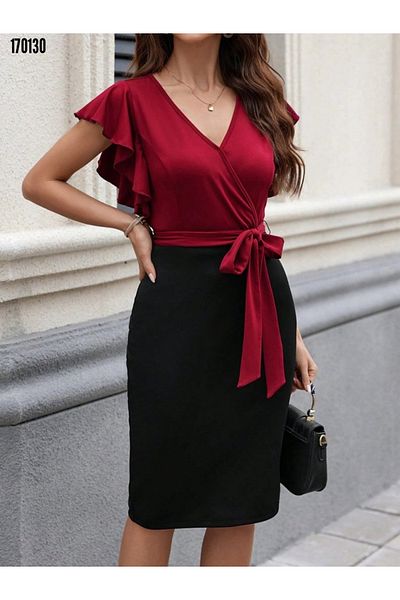 moda wanilia Rochie de damă din crepon importat cu detaliu de mânecă fluture