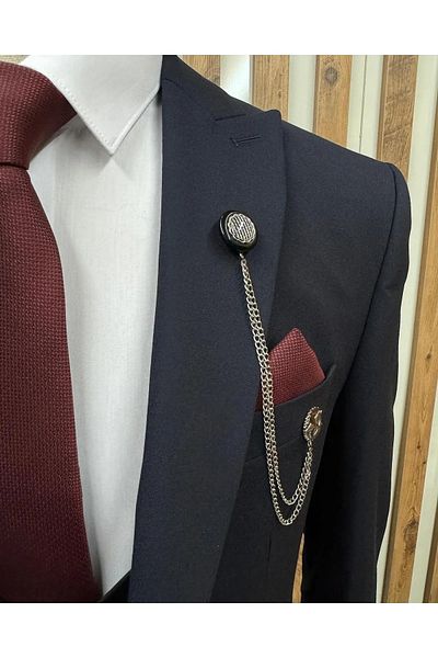 BYBEYEMS GİYİM L.Royal Straight Navy Blue Vest Suit