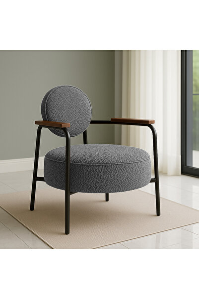 Azra Mobilya Venüs Metal Ayaklı Modern Berjer Koltuk - Soft Kumaşlı, Renk Seçenekli, 60x60 cm GRİ