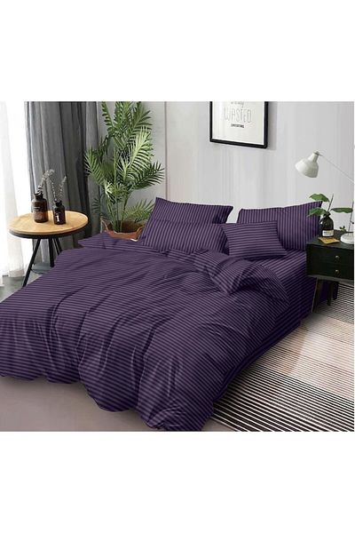 Inovius Double Bed Sheet Set - 100% Cotton Damask, 4 Pieces, Purple - DP16
