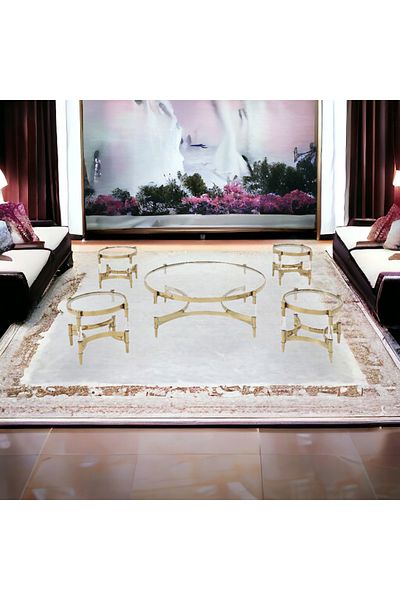 Al Saada Home طقم طاولات أكريليك ذهبي - ٥ قطع