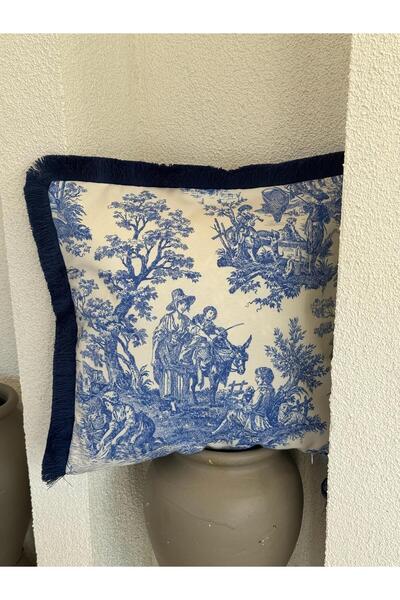 ref crea Toile De Jouy Throw Pillow Cover Blue