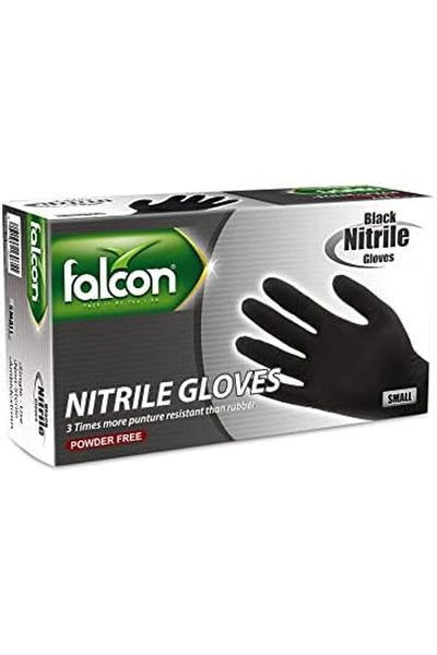 Falcon Nitrile Gloves - Black Powder Free (Small) - 100 Pieces