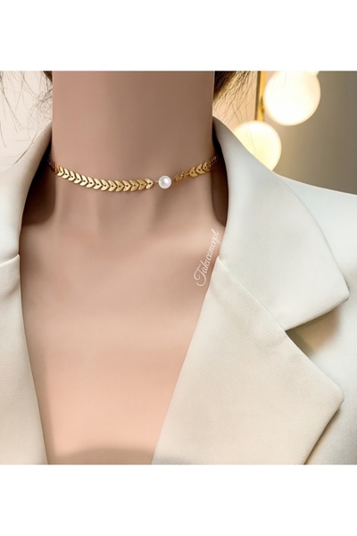 TakıConcept İnci Detaylı Helen Vintage Zincirli Choker Kadın Kolye