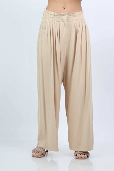 mica بنطلون نسائي واسع الساق بخصر عالٍ مع سحاب