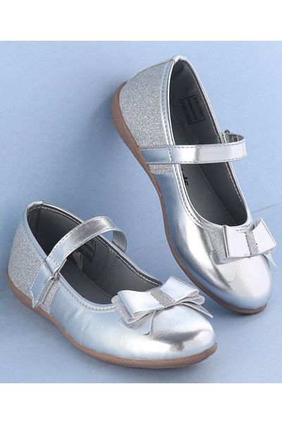 Pine kids Pine Kids Ballerinas with Velcro Closure & Bow Applique - Silver