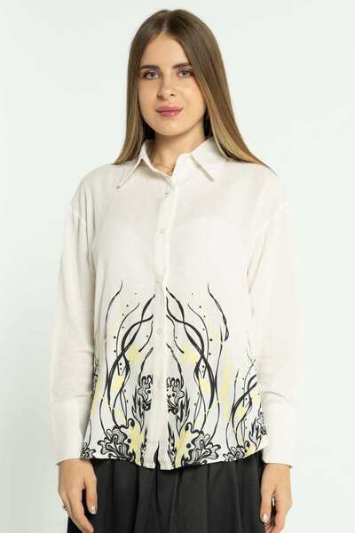 mica Women's Long Sleeve Printed Shirt with Patterned Bottom