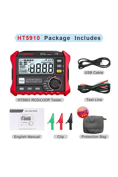 Choice HT5910 HABOTEST جهاز اختبار تسرب التيار HT5910، مقياس مقاومة رقمي بشاشة LCD، جهاز اختبار RCD/Loop، 1000 بيانات