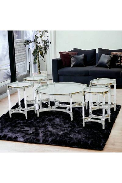Al Saada Home طقم طاولة قهوة فضي - ٥ قطع، سطح أكريليك
