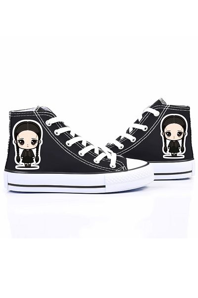 MECH BUTİK Wednesday Printed Black High Top Canvas Sports Shoes Sneaker
