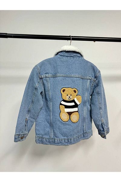 Çamur Kids Teddy Embroidered Quilted Girls/Boys Denim Coat – Blue & Smoked – Çamur Kids