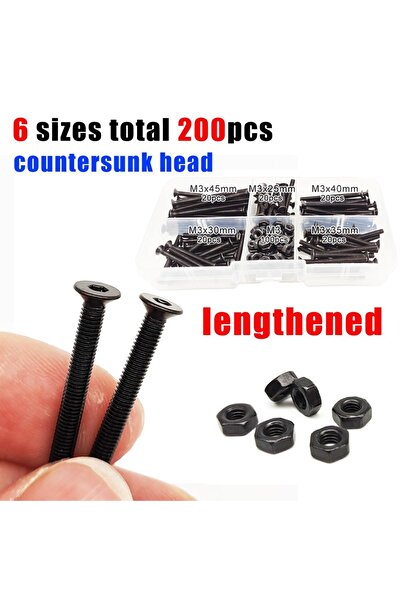 choice2 رأس غاطس 200 قطعة/طقم، رأس سداسي M3 طويل، رأس ألين سداسي، زر غاطس مسطح