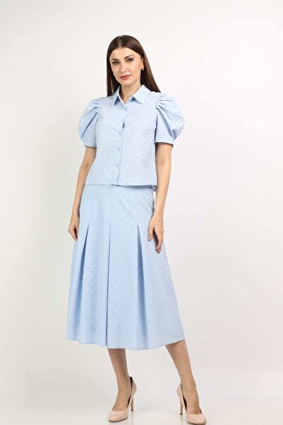 mica Women's Short Sleeve Button-Up Blouse with Collar