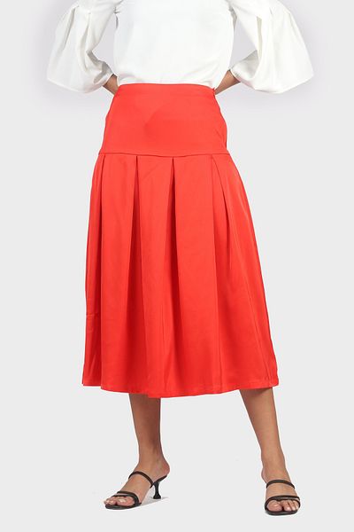 mica Women's High-Waisted Solid Midi Flared Skirt