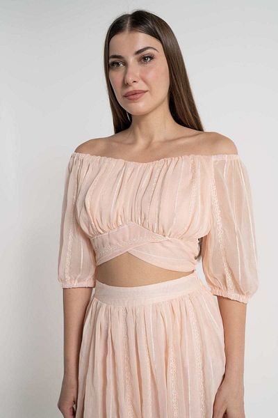 mica Women's Off-Shoulder High-Waist Blouse with 3/4 Sleeves