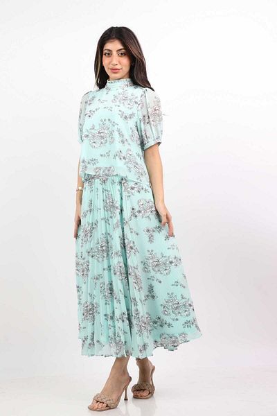 mica Soft Pleated Wide Floral Midi Skirt