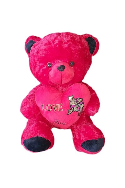 E EFRALL Urs de plus cu inima rosie, 70 cm, Rosu