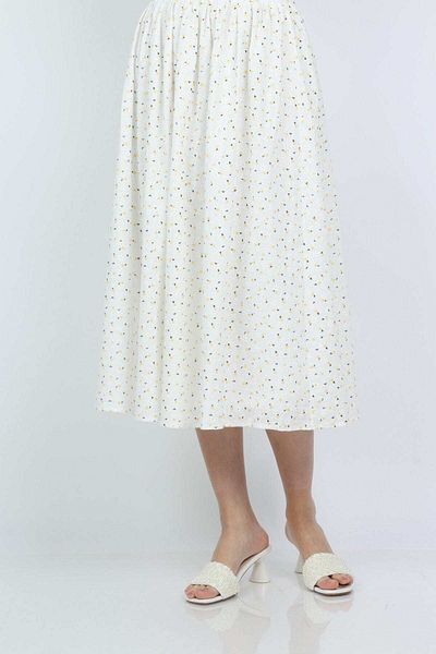mica Soft Pleated Midi Skirt with Print