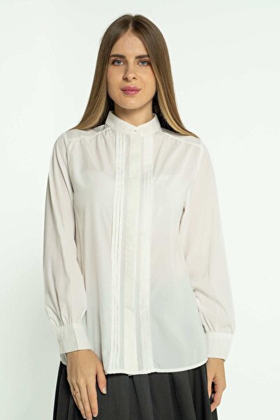 mica Women's Solid Blouse with Long Stripes and Long Sleeves