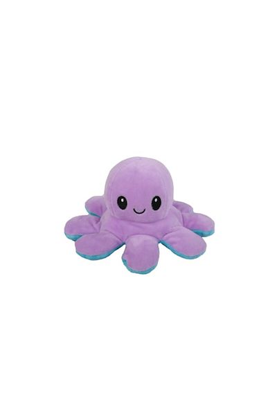 Zenuk Reversible Plush Octopus with Two Faces, Happy and Sad, Height 12 cm, Diameter 20 cm, Lilac