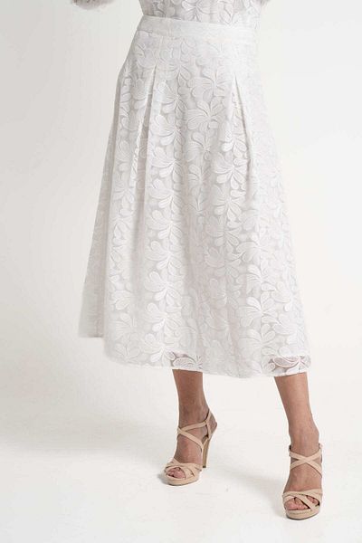 mica Embroidered Floral Midi Skirt