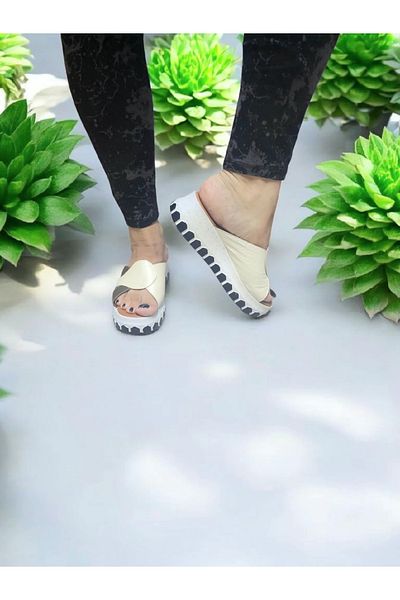 GokceKundura06 Women's Anatomical Insole Real Soft Leather Home and Outdoor Slippers