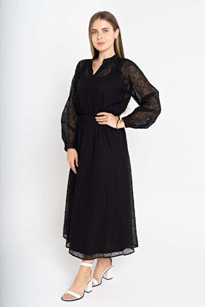 mica Embroidered Chiffon Lined Midi Skirt