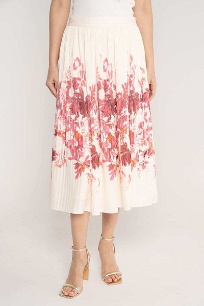 mica Women's Printed Pleated Midi Skirt with High Waist