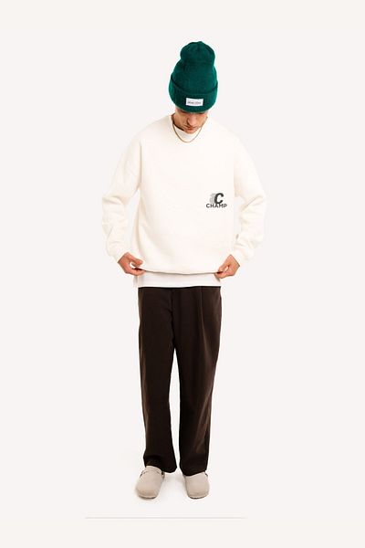 GIA - ART Men's White Crew Neck Sweatshirt the Champ Printed 3 Thread Hooded