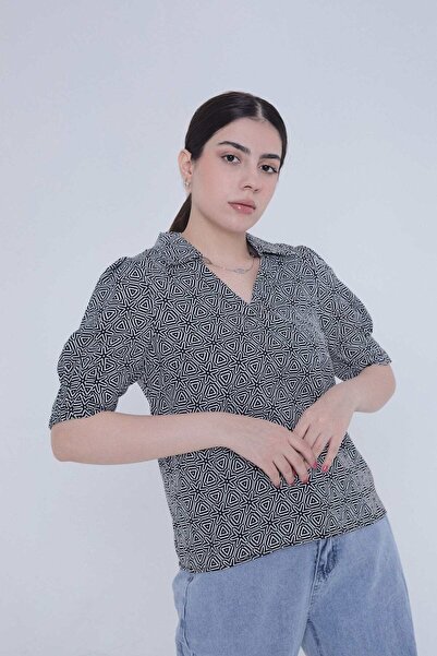 mica قميص نسائي قصير الأكمام بسبعة ياقات