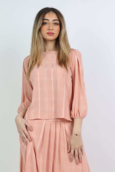 mica Women's Solid Blouse with Shiny Stripes, 3/4 Sleeves