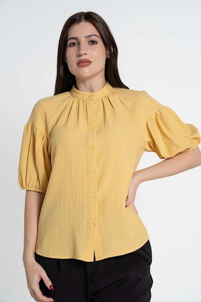 mica Solid 3/4 Sleeve Blouse with Front Buttons