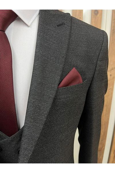 BYBEYEMS GİYİM L.Royal Gray Armure Pattern Vest Suit