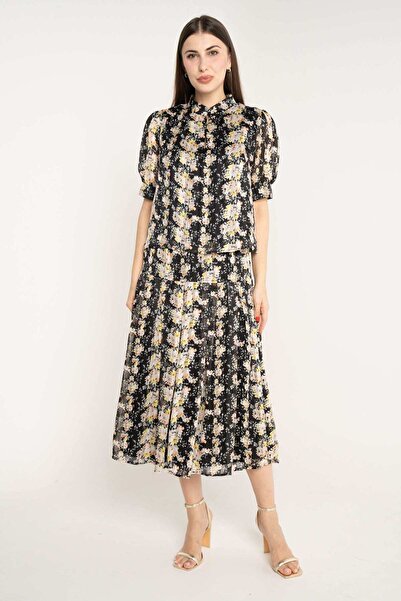 mica High-Waisted Printed Midi Skirt