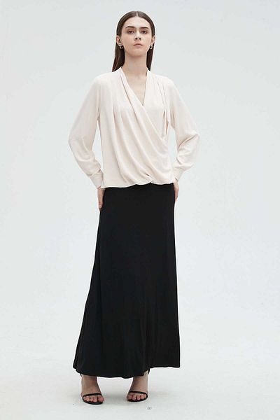 mica Solid Long Sleeve Women's Wrap Blouse