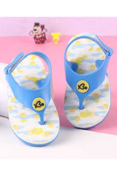 Babyoye Velcro Closure Flip Flops with Heart Applique - Blue
