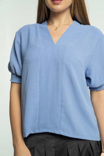 mica Solid Short Sleeve Blouse with Cuffs