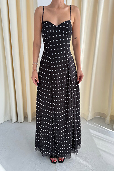 Seda Yalçın Atelier Black Polka Dot Dress with Breast Handles