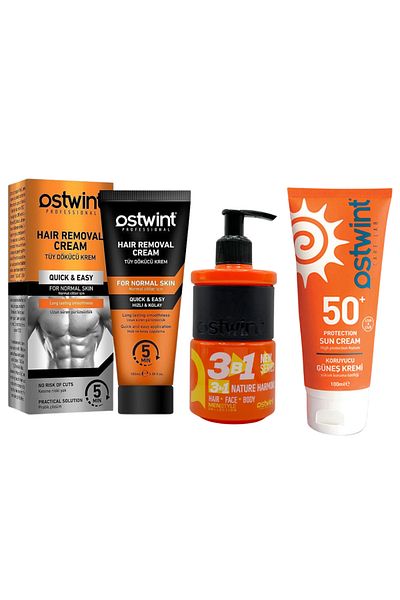Ostwint Depilatory Cream for Normal Skin 100ml (men) 3 in 1 Shower Gel 250ml 50+ SPF Sunscreen Cream 100ml