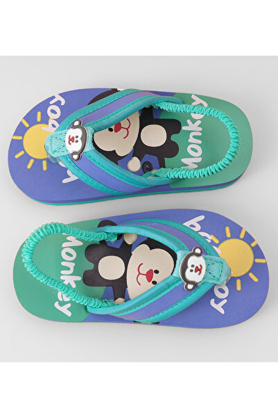 SAPS Monkey Print Back Strap Closure Flip Flops - Purple & Green